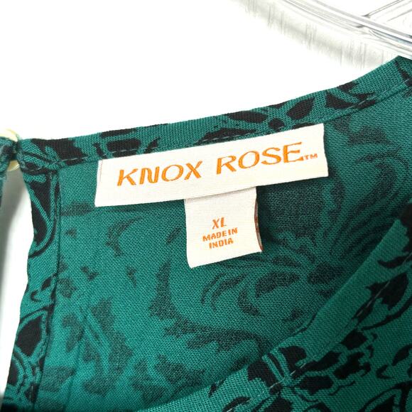 Knox Rose Wms XL Green Black Floral Tunic Popover Boho Dark Cottagecore Peasant - Picture 3 of 7